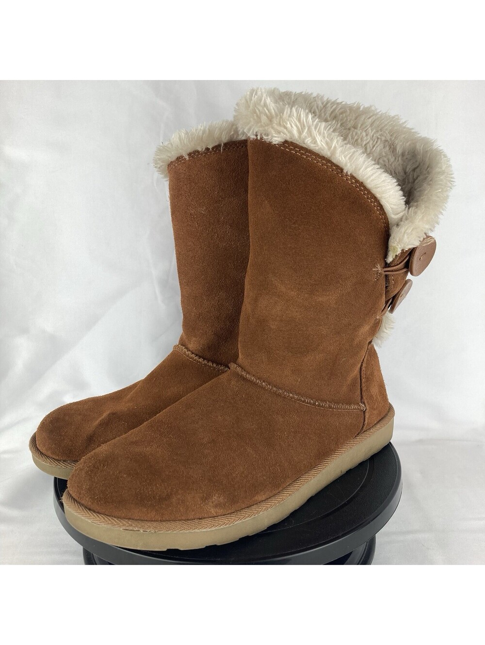 Womens 9.5 Kohl's Suede Faux Fur Lined Mid Calf Winter Boots Chestnut Brown Size